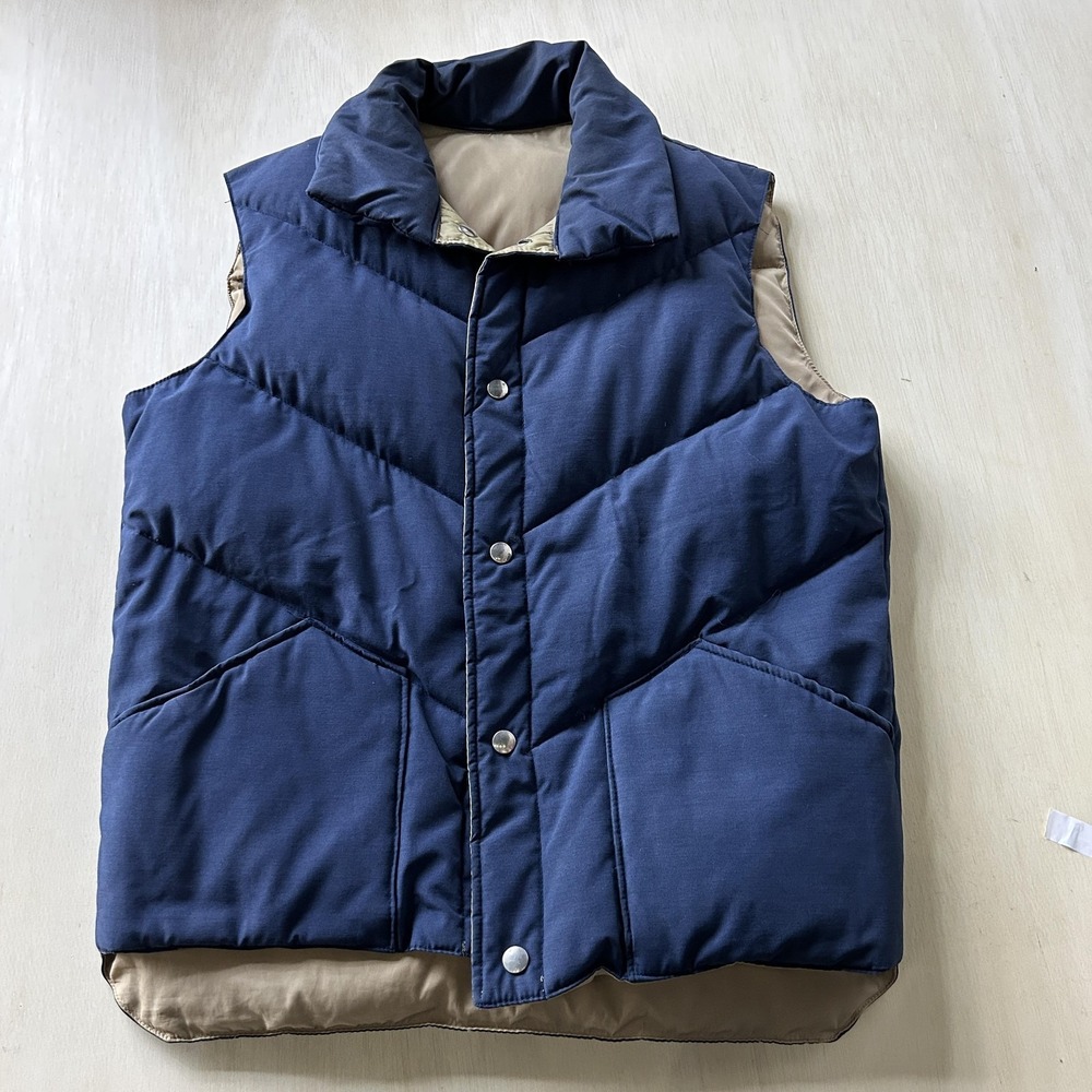 Quilted Puffer Vest Mens Medium Blue Snap Front Insulated Winter Lined Outdoor